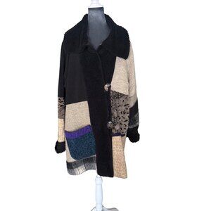 Lee Andersen Vintage Patchwork Wool Blend Coat Womens Longline Button-Up Jacket